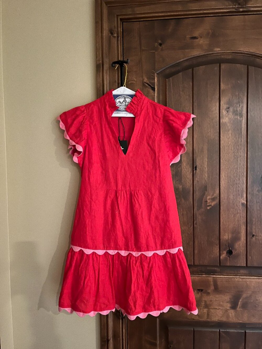 Tuckernuck Hibiscus Red Linen Flutter Sleeve Bella Dress